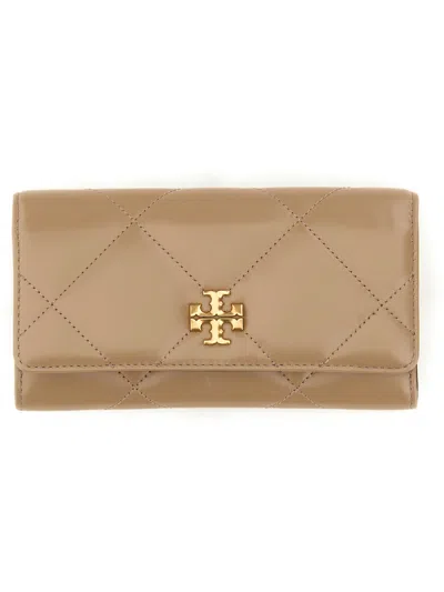 Tory Burch Quilted Diamond Wallet Gold-tone Hardware In Beige
