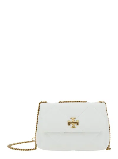 Tory Burch 'kira Diamond' Whitecrossbody Bag With Double T Logo In Quilted Leather Woman
