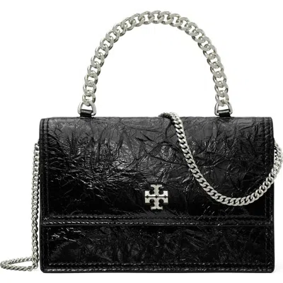 Tory Burch Kira Distressed Mini Top Handle Wallet On A Chain In Black