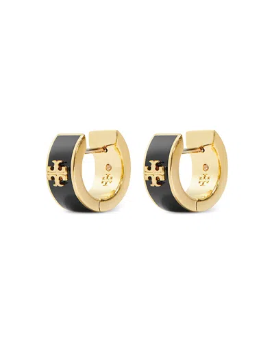 Tory Burch Kira Double T Emblem Jet Huggie Hoop Earrings In Multi