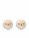 Tory Burch Women's Pearl Logo Stud Earrings Gold In Gold