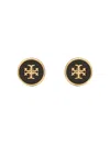 Tory Burch Kira Logo Colored Disc Stud Earrings In Gold