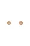 Tory Burch Crystal Logo Stud Earrings In Gold