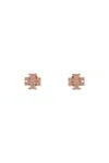 Tory Burch Crystal Logo Stud Earrings In Gold