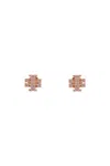 Tory Burch Crystal Logo Stud Earrings In Gold