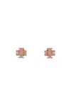 Tory Burch Crystal Logo Stud Earrings In Rose Gold / Crystal (gold)