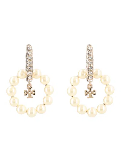 Tory Burch Kira Earrings With Pearls And Rhinestones In Gold