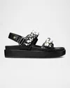 Tory Burch Kira Embellished Leather Dual-band Sport Sandals In Perfect Black