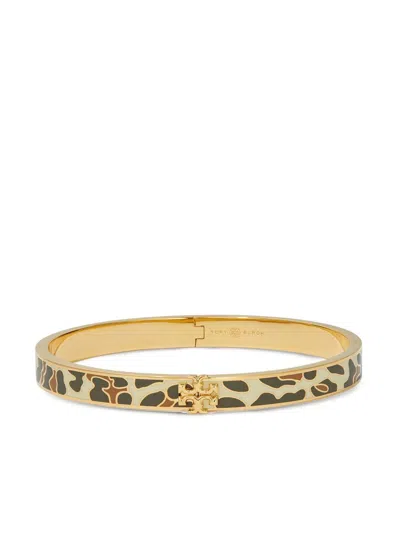 Tory Burch Kira Enamel 7mm Bracelet In Tory Gold / Leopard Bronze