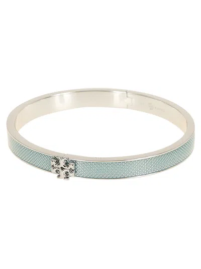 Tory Burch Enamel Textured Metal Bangle Bracelet In Tory Silver Sky
