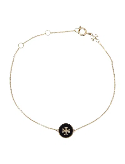 Tory Burch Kira Enamel Chain Bracelet In Tory Gold / Black