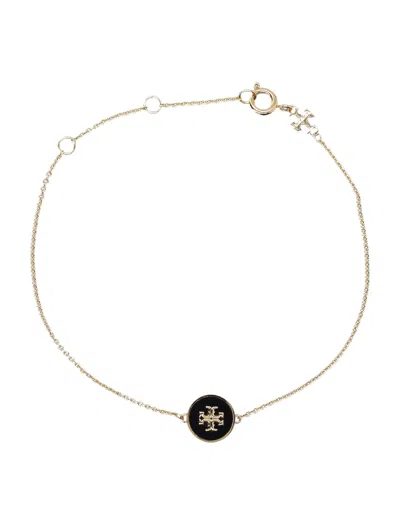 Tory Burch Kira Enamel Chain Bracelet In Tory Gold / Black