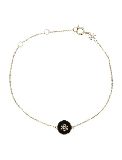 Tory Burch Kira Enamel Chain Bracelet In Tory Gold / Black