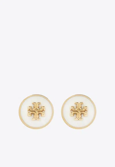 Tory Burch Kira Enamel Circle-stud Earrings In White