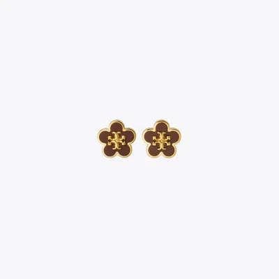 Tory Burch Kira Enamel Flower Stud Earring In Tory Gold/burgundy