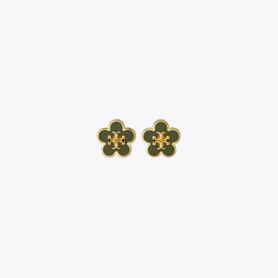 Tory Burch Kira Enamel Flower Stud Earring In Tory Gold/green