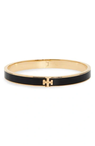 Tory Burch Kira Enamel Hinge Bracelet In Tory Gold/black