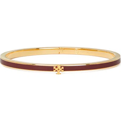 Tory Burch Kira Enamel Hinge Bracelet In Tory Gold/burgundy