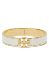 Tory Burch Kira White Bracelet With Logo Plaque Closure In 18k Gold-plleated Brass Blend Woman In Tory Gold/new Ivory