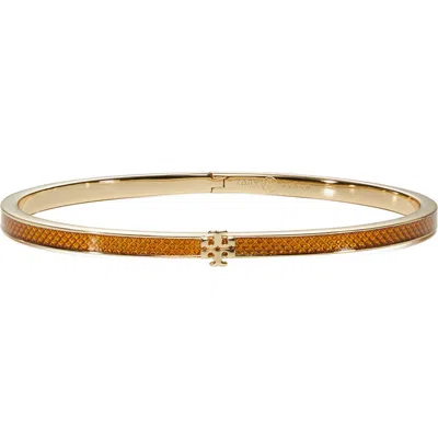 Tory Burch Kira Enamel Hinge Slim Bracelet In Tory Gold/orange Brown