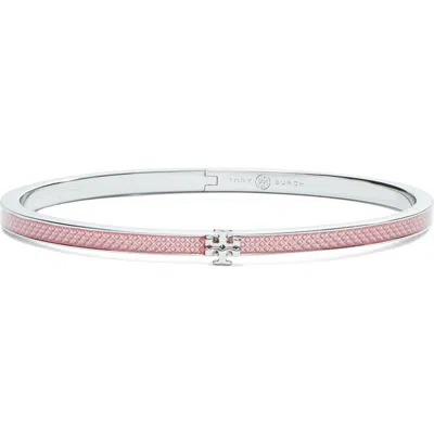 Tory Burch Kira Enamel Hinge Slim Bracelet In Tory Silver/pink