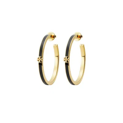 Tory Burch Kira Enamel Hoop Earring In Gld Blk