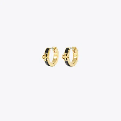 Tory Burch Kira Enamel Huggie Earring In Tory Gold/black