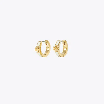 Tory Burch Kira Enamel Huggie Earring In Tory Gold/new Ivory