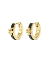 Tory Burch 'kira' Metallic Huggie Hoop Earings With Double T Motif In Black