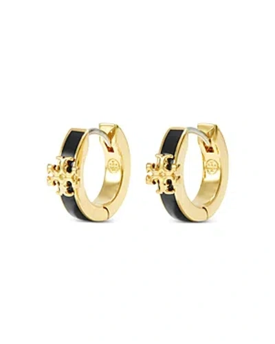 TORY BURCH KIRA ENAMEL HUGGIE HOOP EARRINGS IN 18K GOLD PLATED