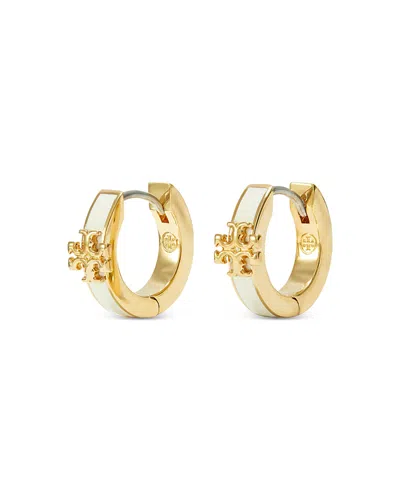 TORY BURCH KIRA ENAMEL HUGGIE HOOP EARRINGS IN 18K GOLD PLATED