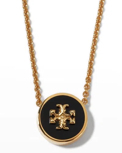 Tory Burch Kira Enamel Pendant Necklace In Tory Gold  Black
