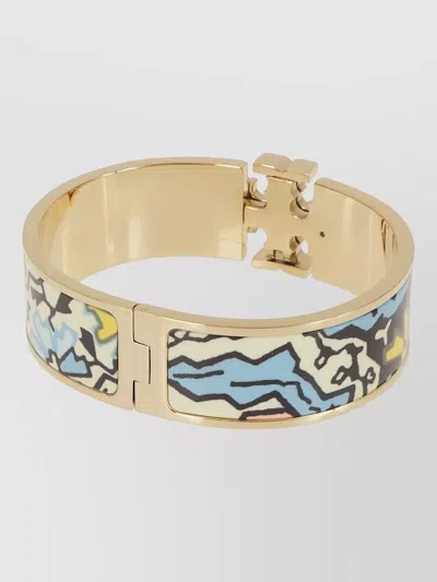 Tory Burch Kira Enamel Signature Wide Bracelet Design In Gold