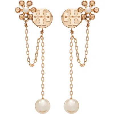 Tory Burch Kira Faux Pearl Chain Linear Earrings In Gold