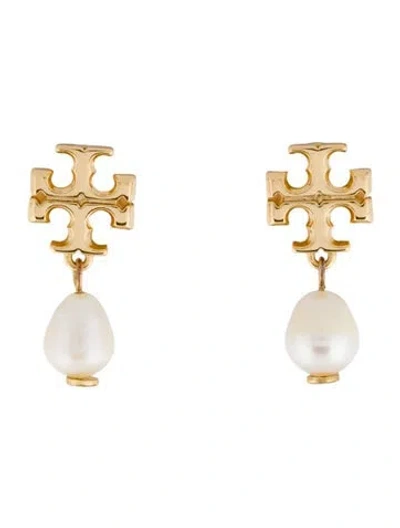 Pre-owned Tory Burch Kira Faux Pearl Drop Earrings In White