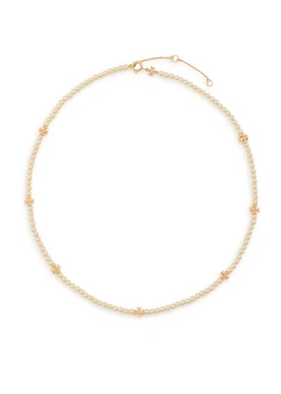Tory Burch Kira Faux Pearl-embellished 18kt Gold-plated Necklace In Multi
