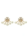 Tory Burch Kira Front And Rear Earrings In Tory Gold/pearl/crystal