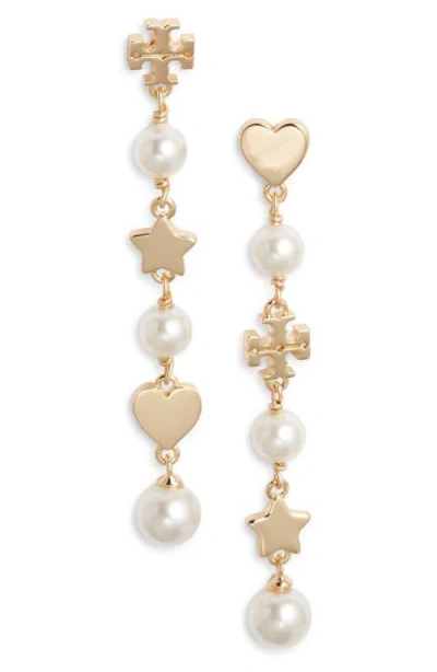 Tory Burch Kira Faux Pearl Linear Earrings In Tory Gold