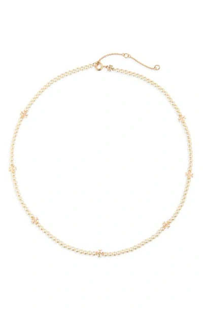 Tory Burch Kira Faux Pearl Necklace In Gold