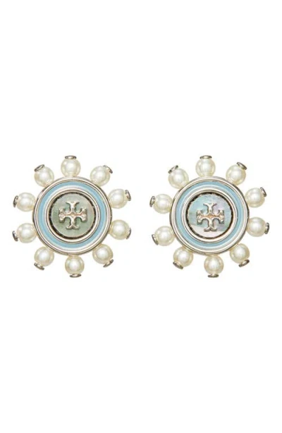 Tory Burch Kira Faux Pearl Stud Earrings In Metallic