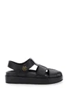 Tory Burch Kira Black Sandals With Logo Plaque In Grained Leather Woman In Black