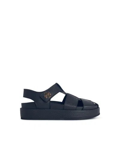 Tory Burch 'kira Fisherman Sport' Black Leather Sandals In Blue