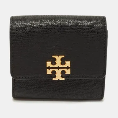 Pre-owned Tory Burch Kira Flap Black Leather Compact Wallet