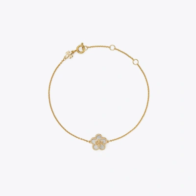 Tory Burch Kira Flower Bracelet In Tory Gold/mother Of Pearl