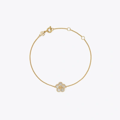 Tory Burch Kira Flower Chain Bracelet In Tory Gold/mother Of Pearl