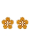 Tory Burch Kira Flower Stud Earrings In Tory Gold/brown