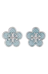 Tory Burch Kira Flower Stud Earrings In Tory Silver/sky