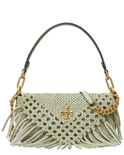 Tory Burch Kira Fringe Small Flap Leather Shoulder Bag In Green