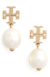 Tory Burch Kira Genuine Pearl Drop Earrings In Gold
