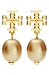 Tory Burch Kira Genuine Pearl Drop Earrings In Tory Gold/light Topaz
